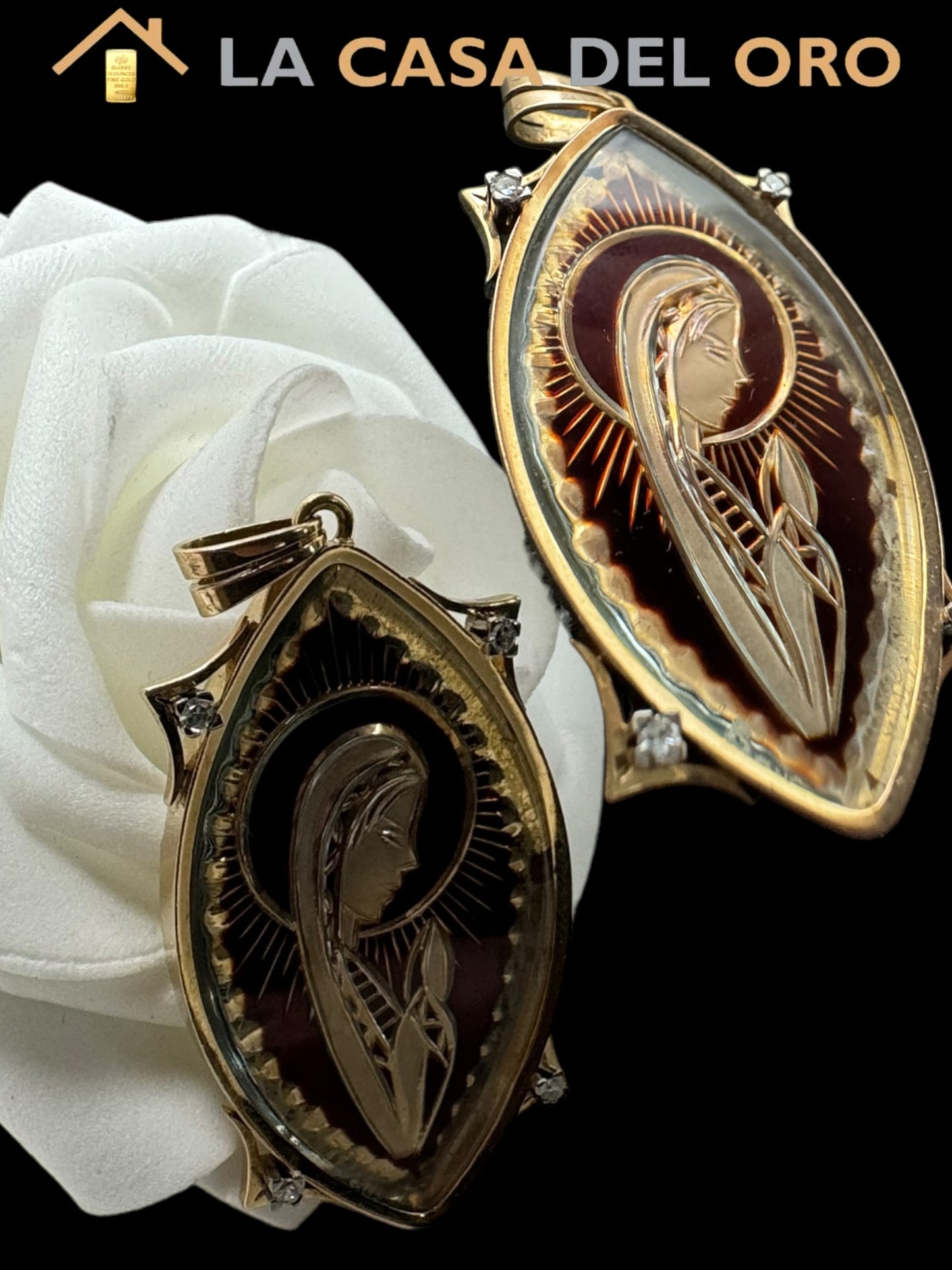 Colgante virgen “pons cirac” con diamantes oro 18 kt