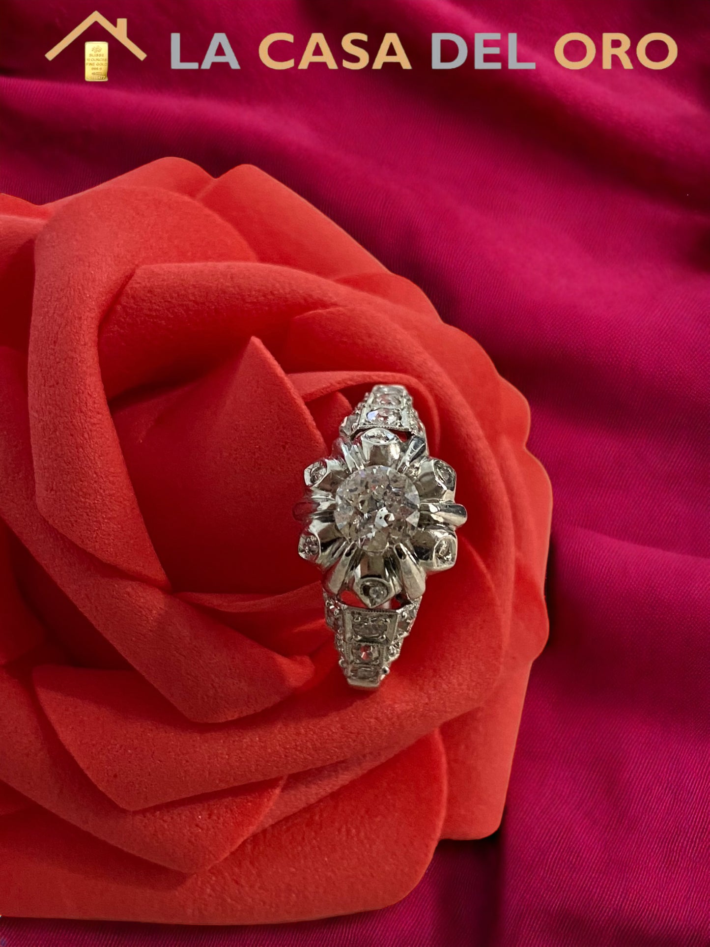 Rosetón de 0,91ct oro blanco de 18kt