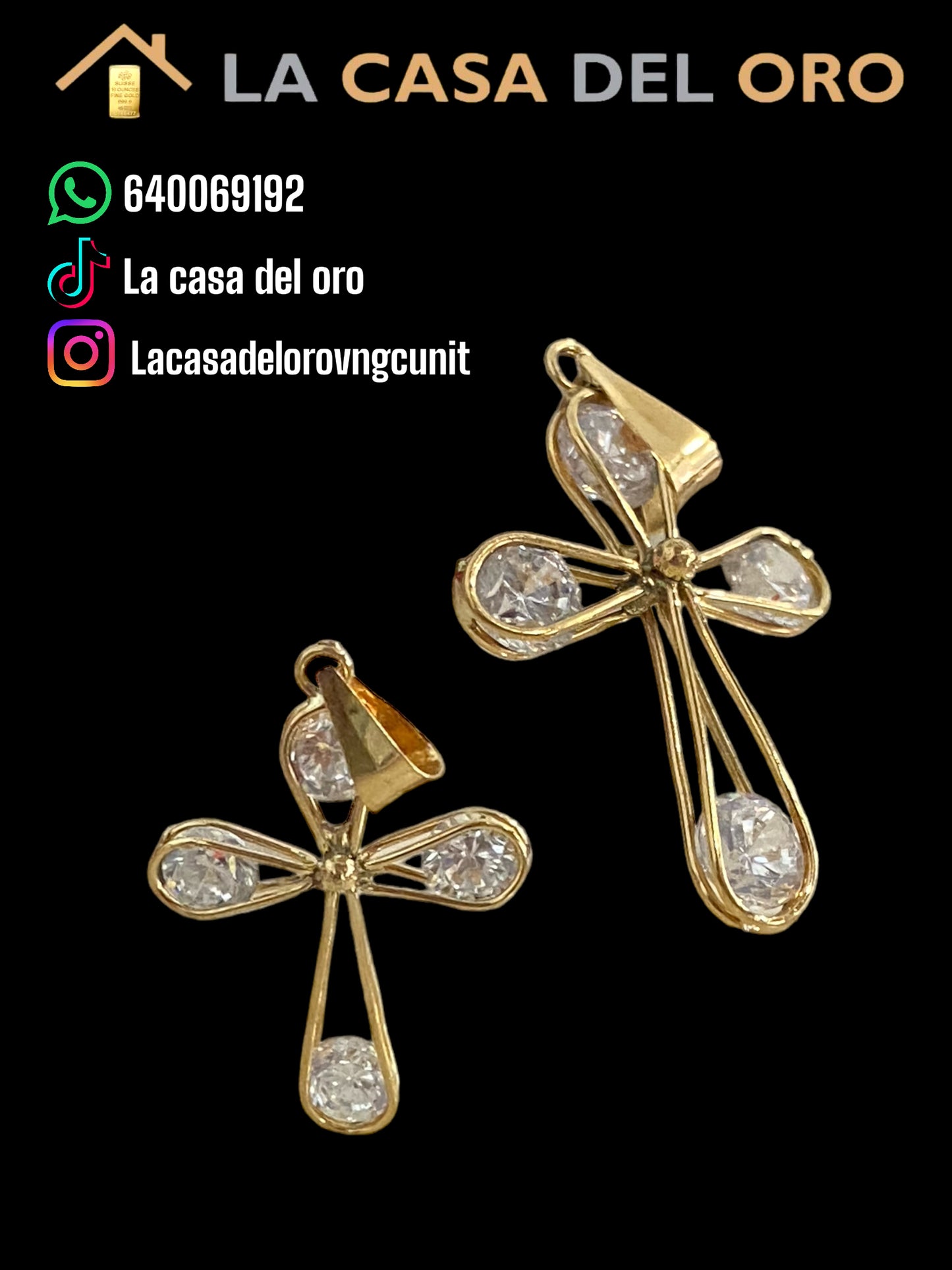 Colgante Cruz con circonitas oro 18 kt