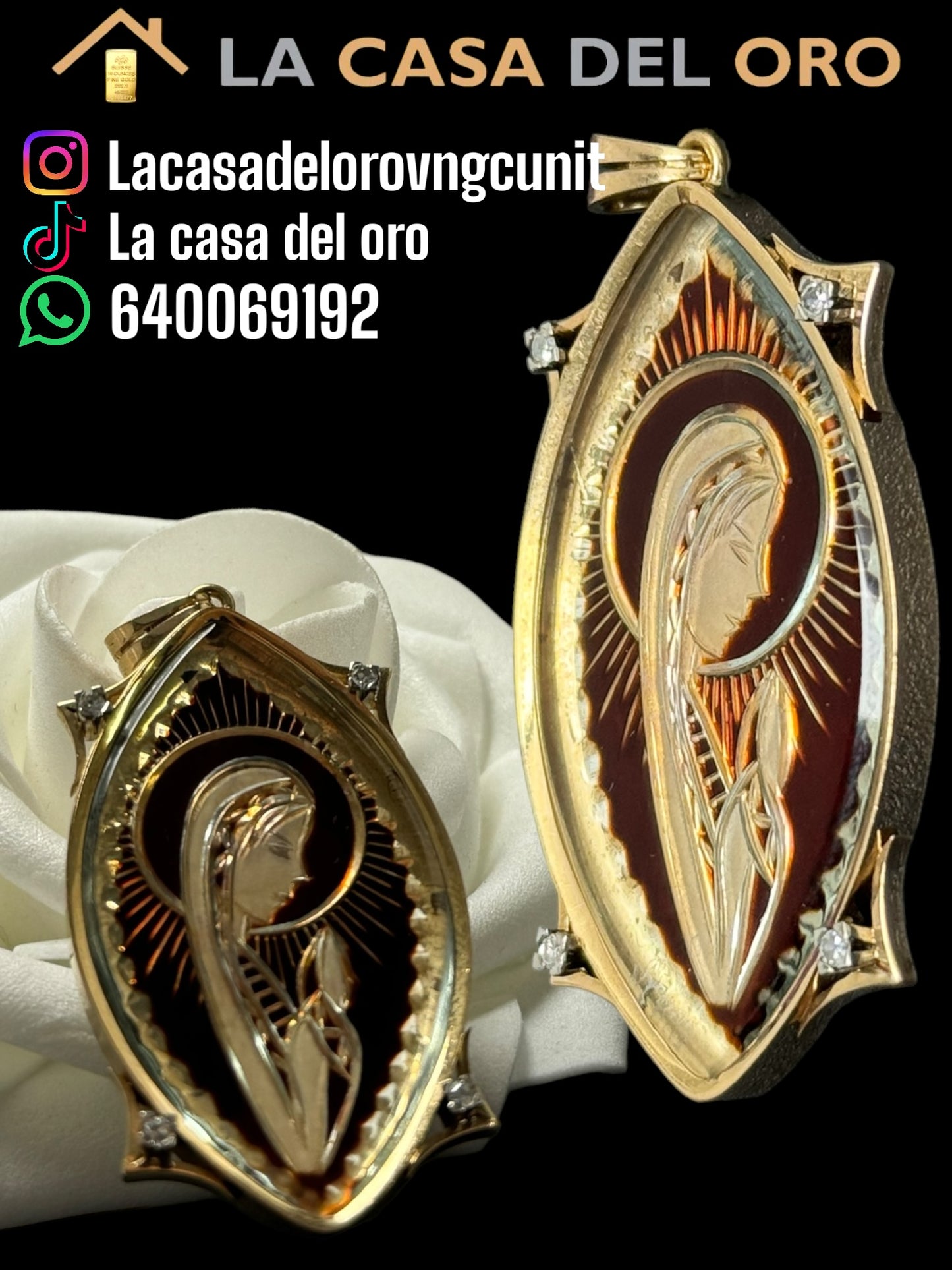 Colgante virgen “pons cirac” con diamantes oro 18 kt