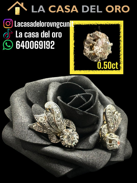 Pendientes vintage bicolor rellenos de diamantes 18 kt