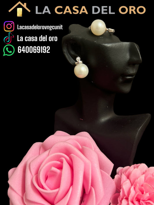 Pendientes con perla y diamantes 18 kt