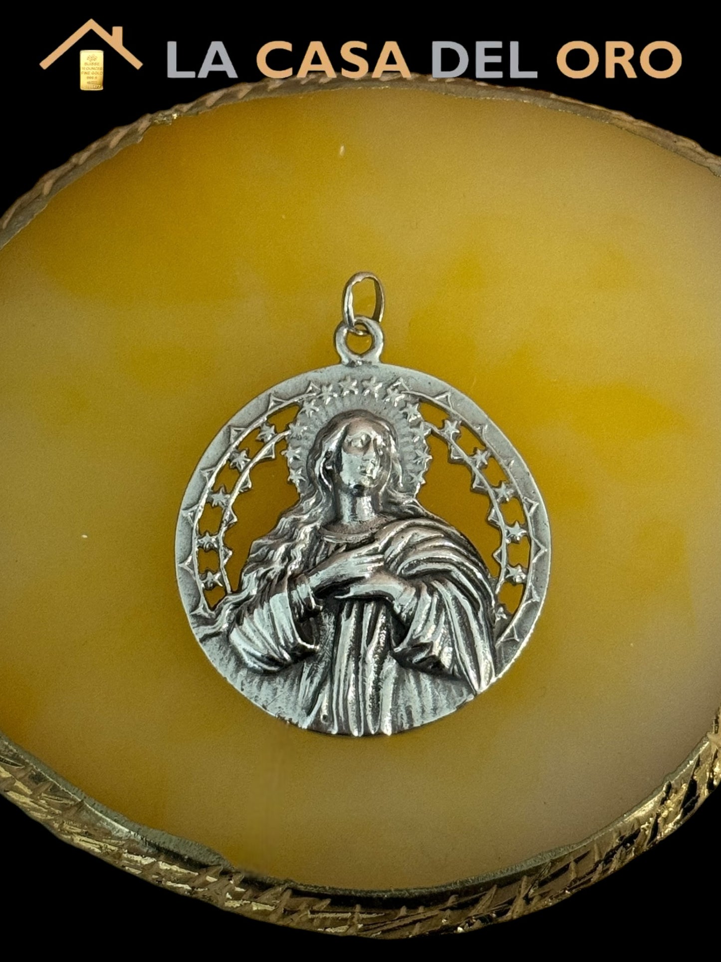 Medallón virgen con estrellas plata 925