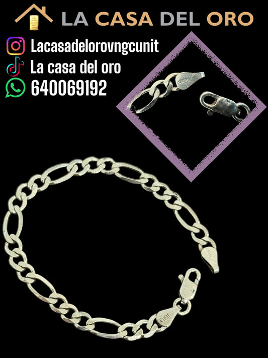 Pulsera plana Barbada 3x1 plata 925