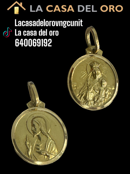 Colgante medalla Cristo y virgen 18 kt