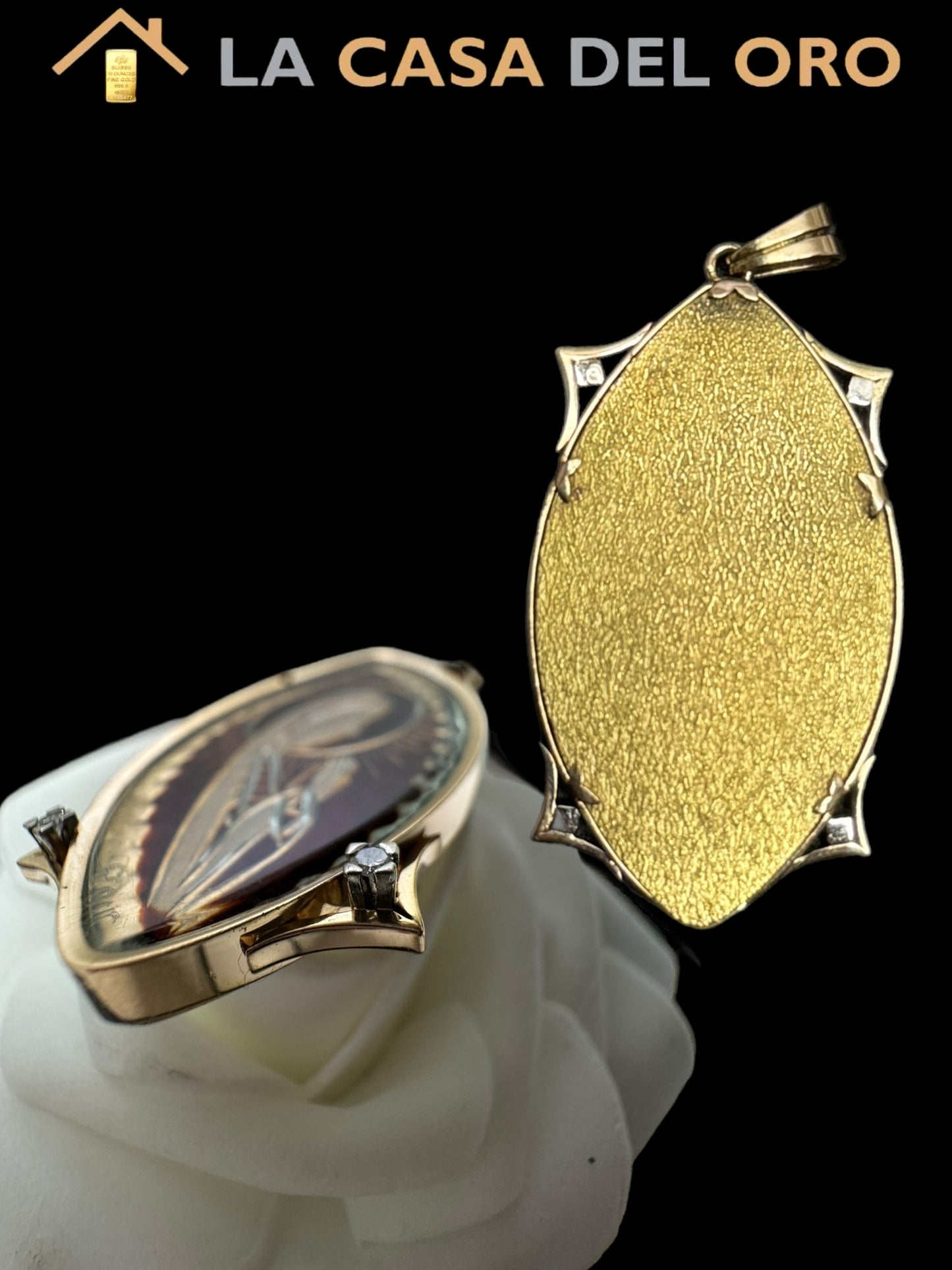 Colgante virgen “pons cirac” con diamantes oro 18 kt