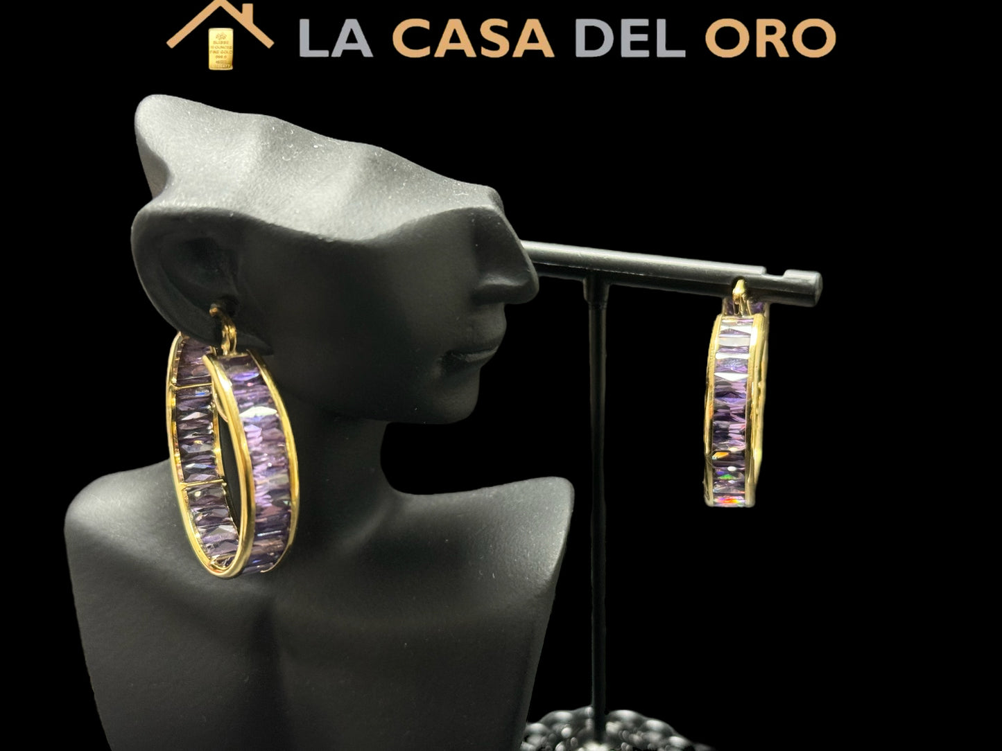 Pendientes aro con circonitas lilas oro 18 kt