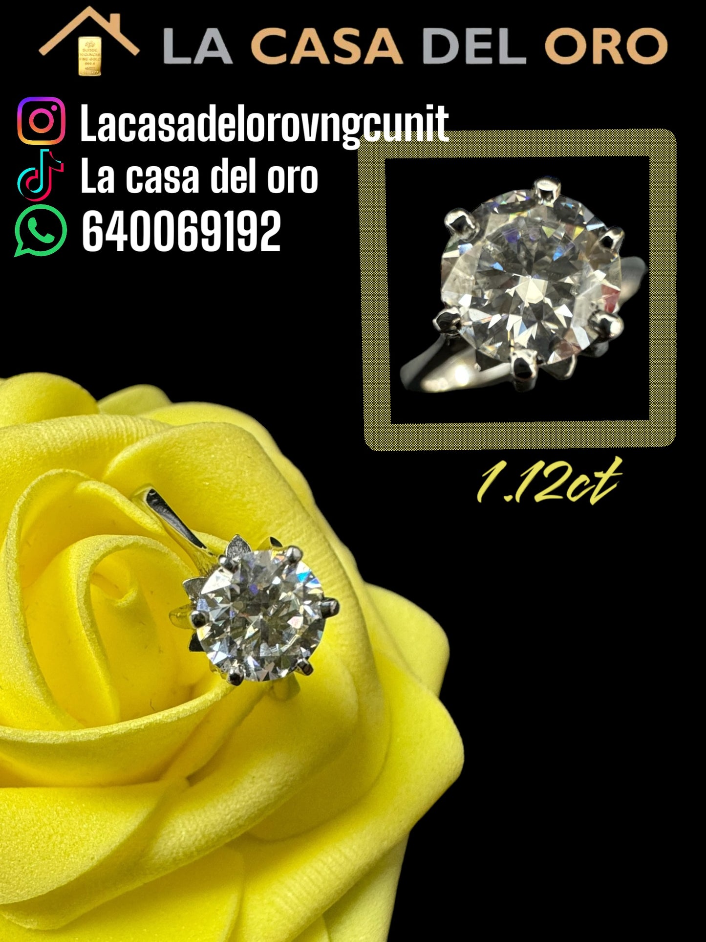 Solitario con brillante 1.12 Ct oro blanco 18 kt