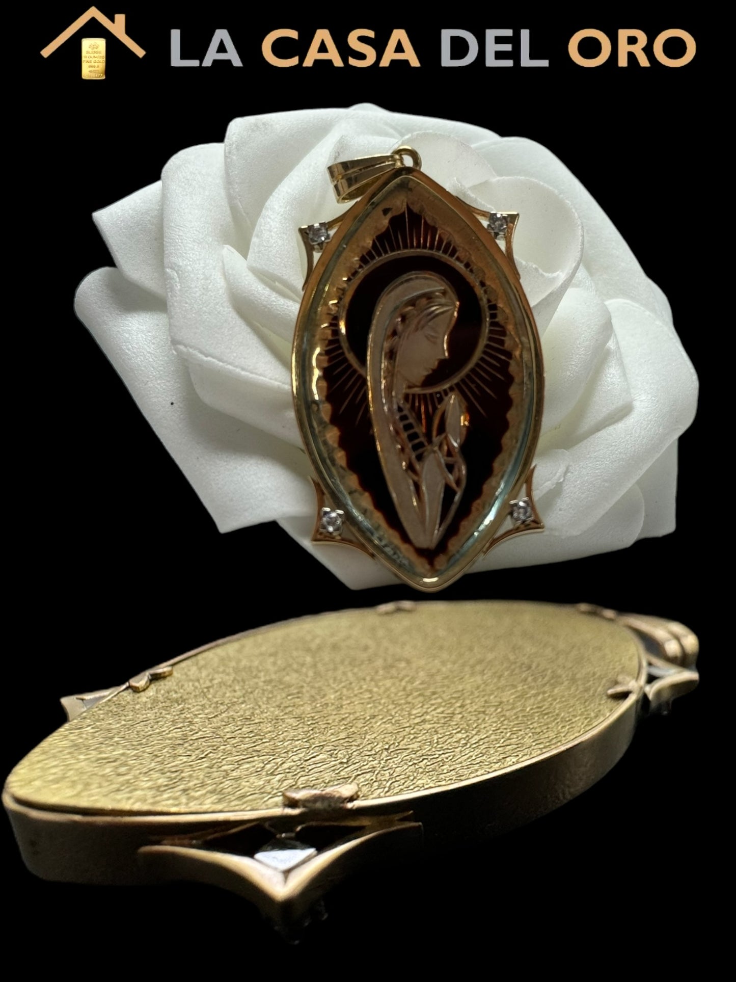 Colgante virgen “pons cirac” con diamantes oro 18 kt