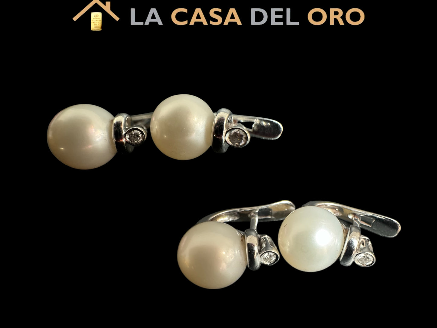 Pendientes con perla y diamantes 18 kt