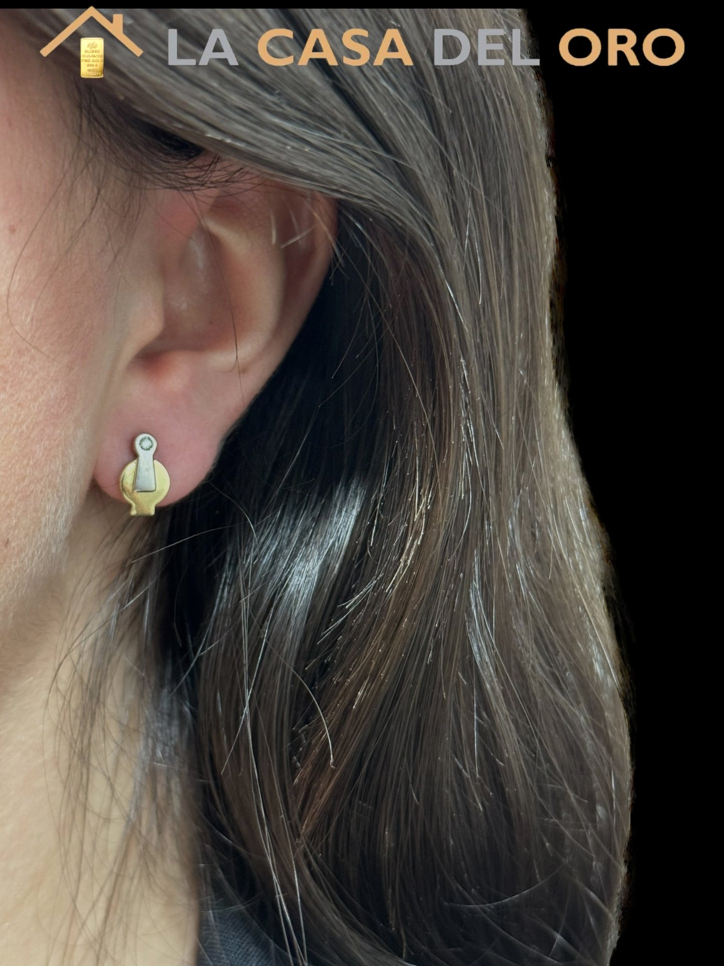 Pendientes bicolor con circonita oro 18 kt