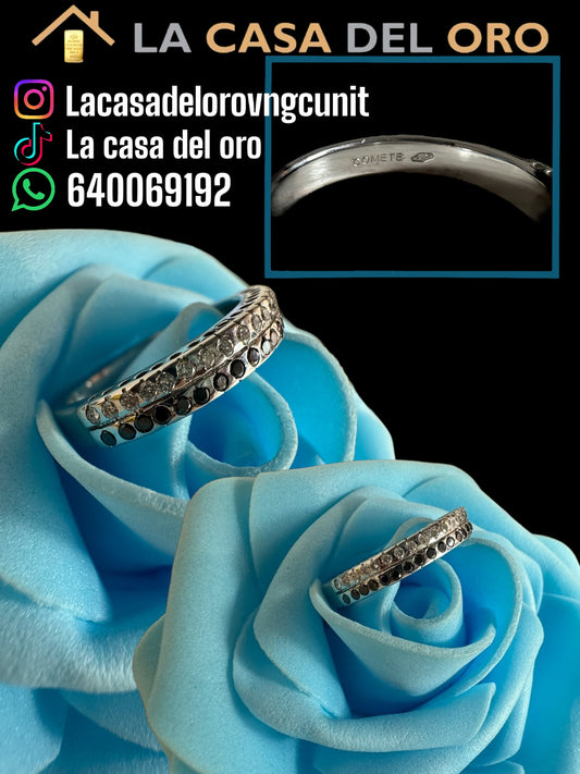 Anillo de oro blanco diamantes y zafiros oro 18 kt