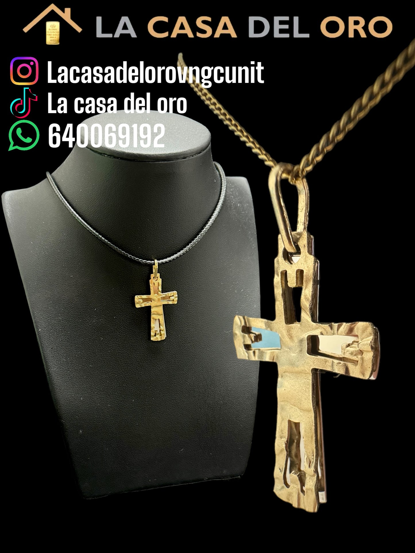 Colgante Cruz doble bicolor oro 18 kt