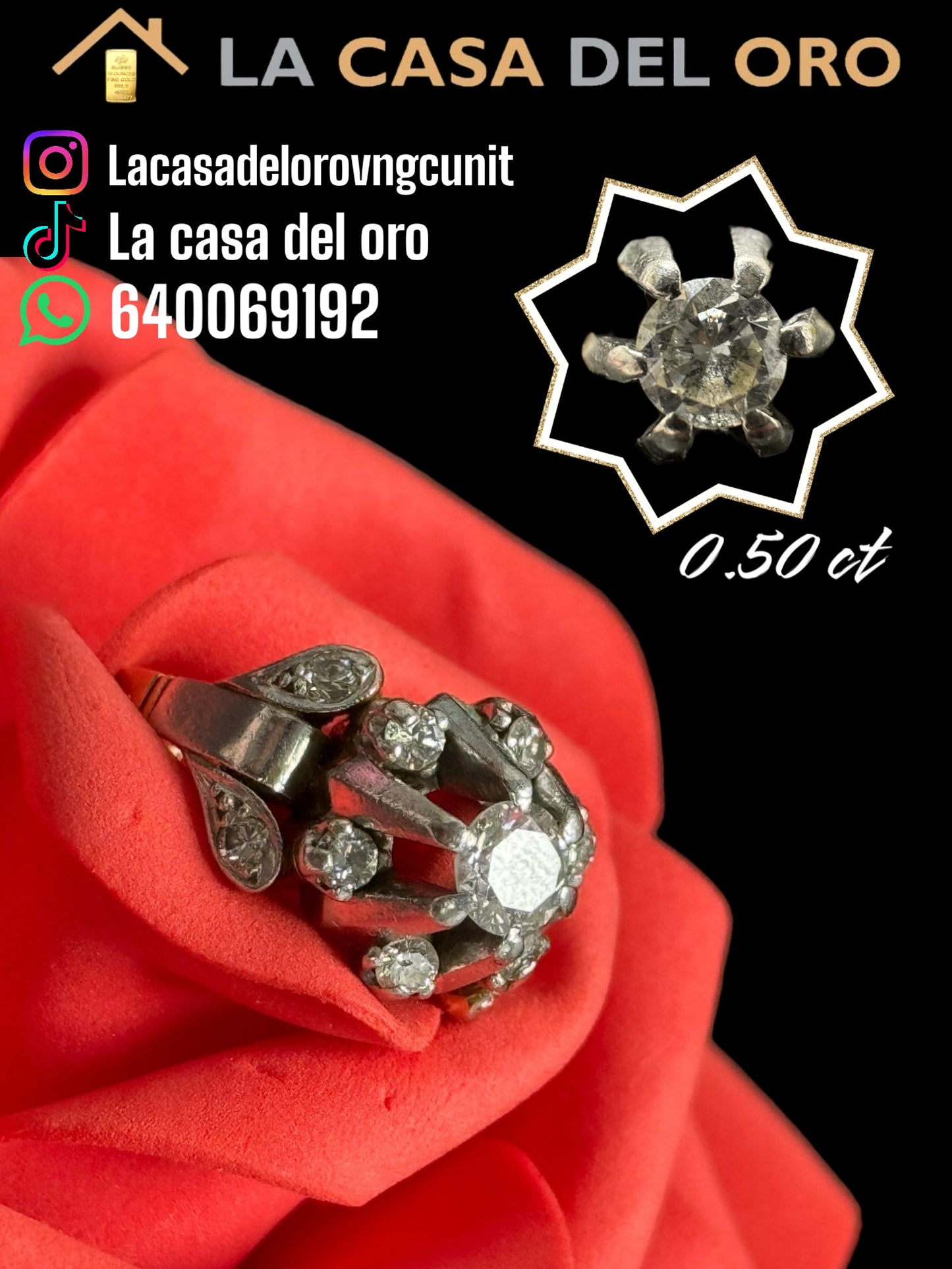 Rosetón bicolor 1.50 ct oro de 18 kt