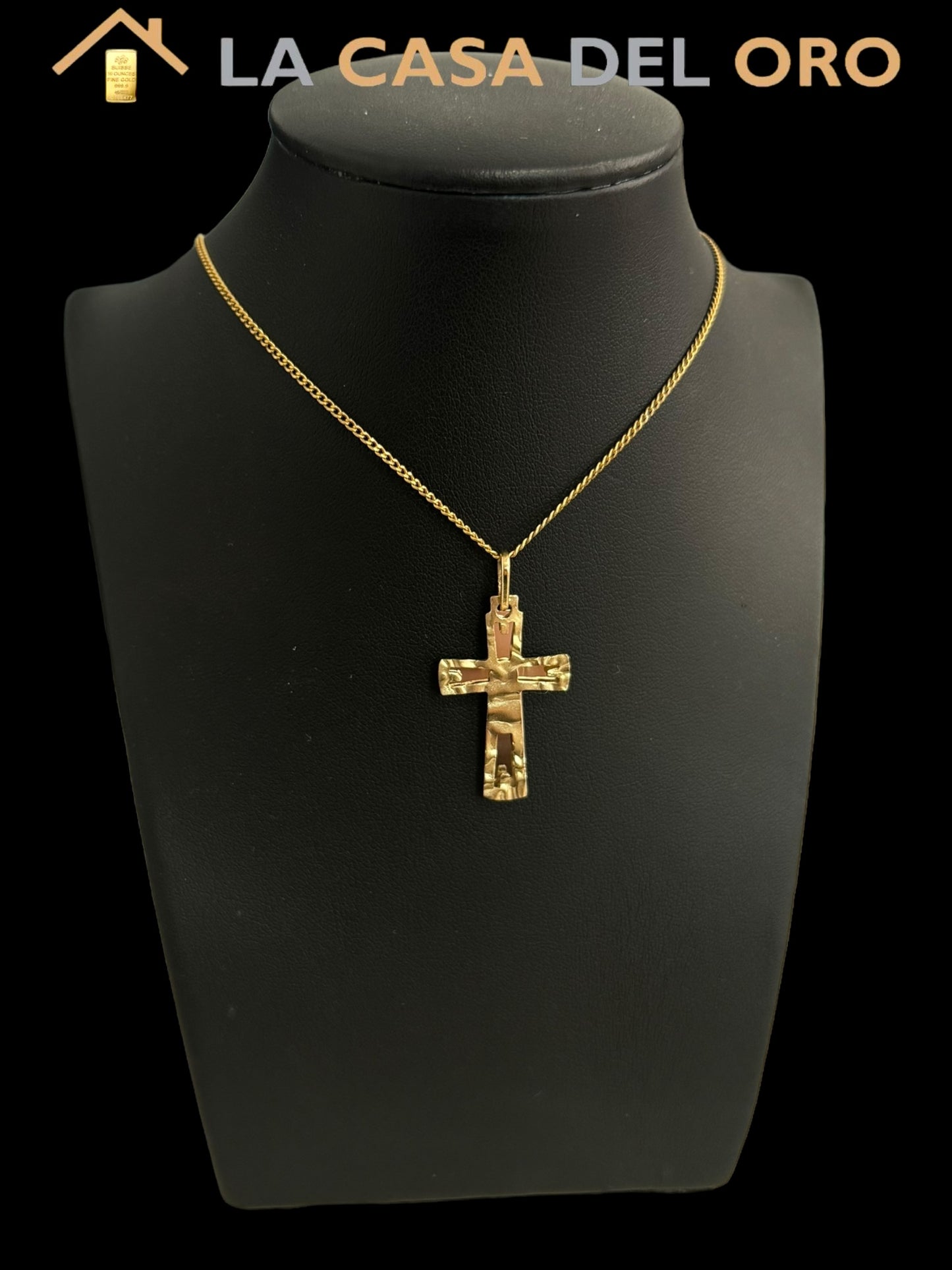 Colgante Cruz doble bicolor oro 18 kt