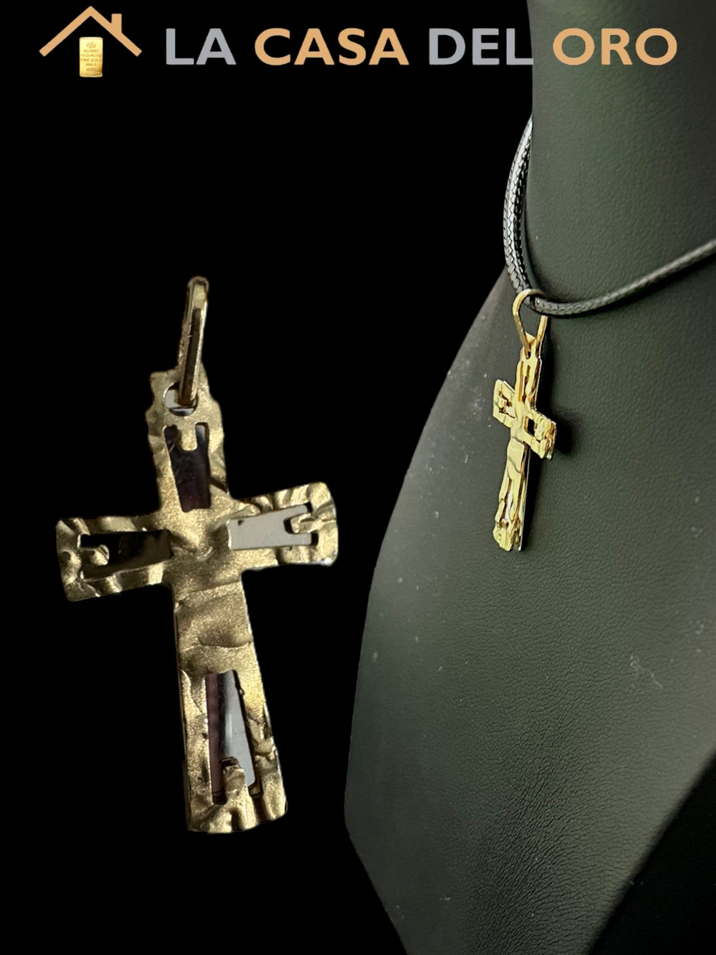 Colgante Cruz doble bicolor oro 18 kt