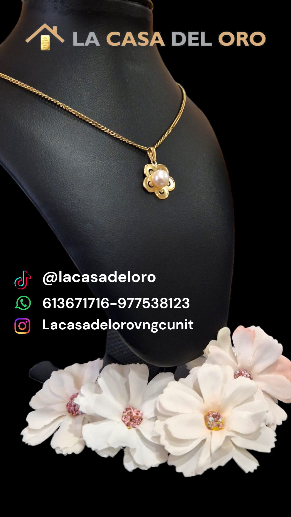 Colgante flor + perla oro 18kt