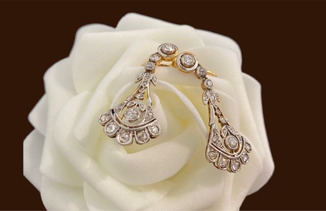 Pendientes antiguos con diamantes, 18kt