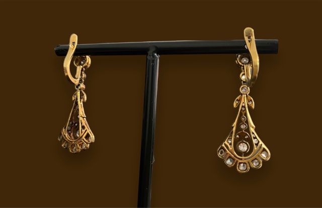 Pendientes antiguos con diamantes, 18kt