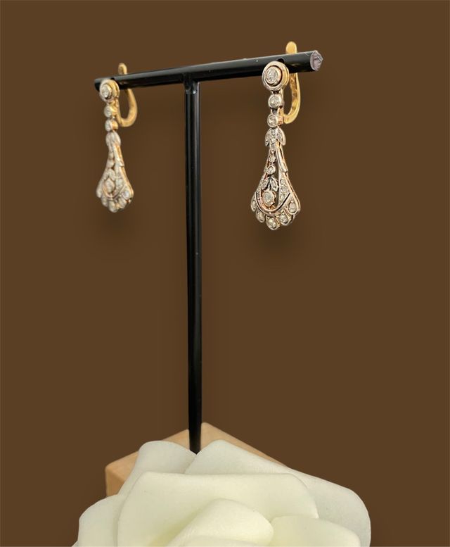 Pendientes antiguos con diamantes, 18kt