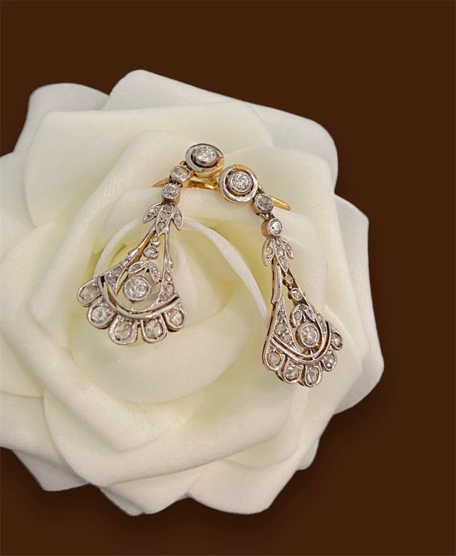 Pendientes antiguos con diamantes, 18kt