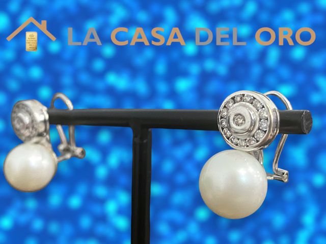 Pendientes perla con diamantes, 18kt