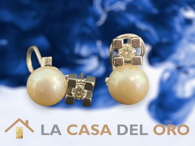 Pendientes con perla y diamante, 18kt