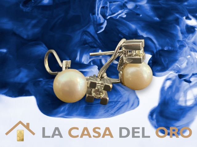 Pendientes con perla y diamante, 18kt