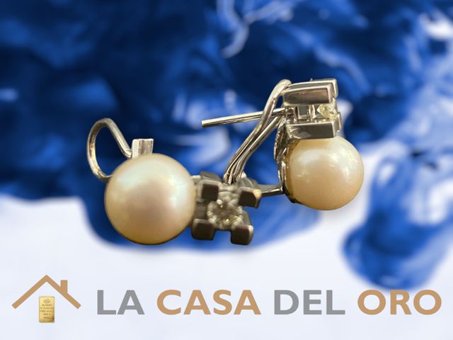 Pendientes con perla y diamante, 18kt